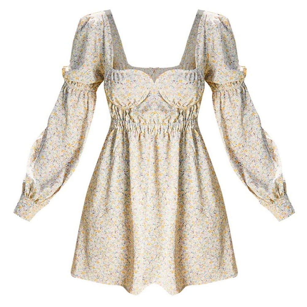 Lemon Floral Underbust Detail Shift Dress
